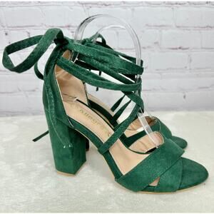 Allegra K Kelly Green Velvet Strappy Heels Sandals Womens 7.5 Like New